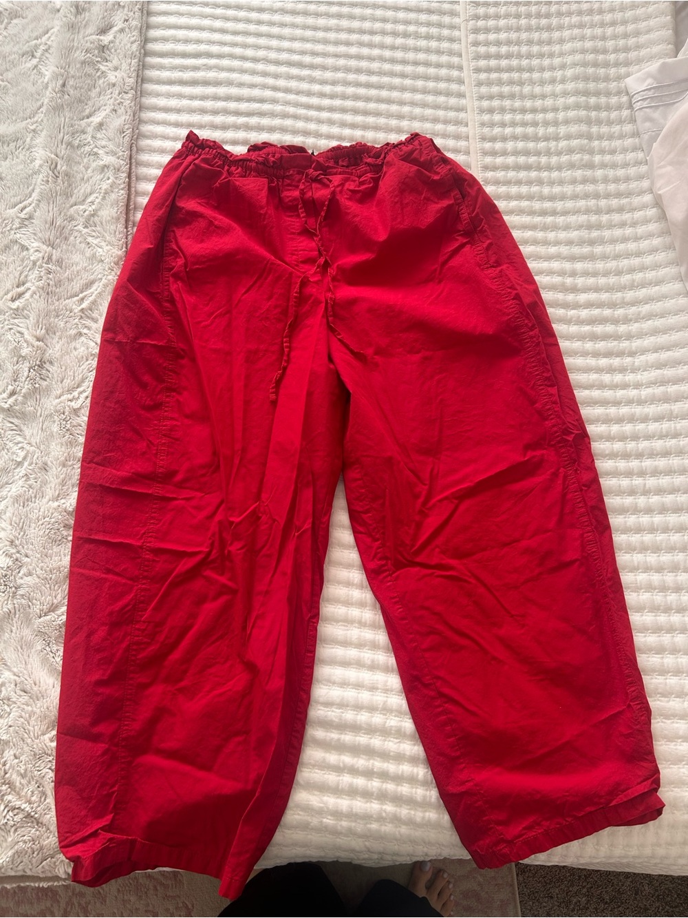 Mango Bright Red Wide-Leg Drawstring Pants